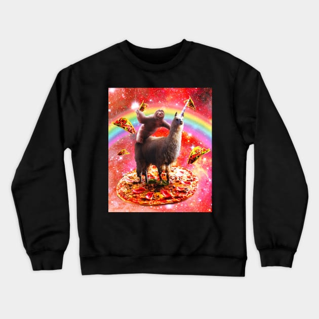 Space Sloth Riding Llama Unicorn - Pizza & Taco Crewneck Sweatshirt by Random Galaxy